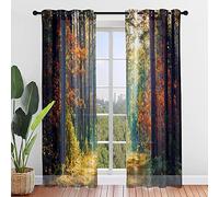 Hiseng Voile Curtains for Bedroom 2 Panels, Sheer Curtains Eyelets Net Translucent Window Screen Forest Print Tulle Door Drapes for Living Room Home Balcony Decorative (80x115cm,Autumn Tree)