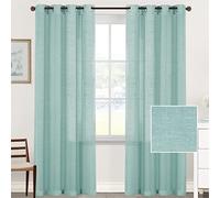Hiseng Voile Curtains for Bedroom 2 Panels, Solid Color Sheer Curtains Eyelets Curtains Linen Translucent Window Screen Door Drapes for Living Room Balcony Home (132x274cm,Lake Green)