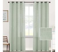 Hiseng Voile Curtains for Bedroom 2 Panels, Solid Color Sheer Curtains Eyelets Curtains Linen Translucent Window Screen Door Drapes for Living Room Balcony Home (132x274cm,Grass green)