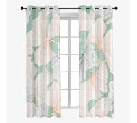 Hiseng Voile Curtains for Bedroom 2 Panels, Translucent Sheer Curtains Eyelets Net Window Screen Tulle Door Drapes for Living Room Home Balcony Decorative -Gingko Leaf Print (Pink,80x115cm)