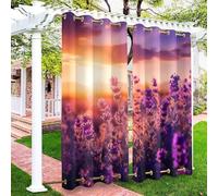 Hiseng Waterproof Outdoor Curtain With Top & Bottom Grommet, 3D Lavender Pattern Blackout Pergola Curtain 2 Panels Thick Privacy Thermal Insulated for Garden (Twilight,91x213cm)