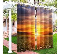 Hiseng Waterproof Outdoor Curtain With Top & Bottom Grommet, 3D Sunset Pattern Blackout Pergola Curtain 2 Panels Thick Privacy Thermal Insulated for Garden Gazebo (Landscape A,91x213cm)
