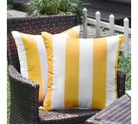 Hiseng Waterproof Outdoor Cushion Covers Set of 2 Modern Stripes Decorative Throw Pillow Cases Garden Cushion Cover Square Pillowcase for Sofa Chair Patio Furniture Decor (Yellow,18x18in)