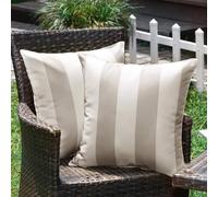 Hiseng Waterproof Outdoor Cushion Covers Set of 2 Modern Stripes Decorative Throw Pillow Cases Garden Cushion Cover Square Pillowcase for Sofa Chair Patio Furniture Decor (Gray,18x18in)