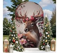 Hiseng Wedding Arch Cover Backdrop, Moose Print Reversible Fitted Arch Cover for Top Backdrop Stand Covers for Party Baby Shower Birthday Decoration (Pink Flowers,7.2ft(220x122cm))