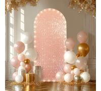 Hiseng Wedding Arch Cover Backdrop, Sequins Fitted Arch Cover for Top Backdrop Stand Covers for Wedding Party Baby Shower Birthday Decoration (7.2ft(220x120cm),Rose gold)