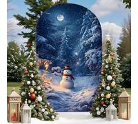 Hiseng Wedding Arch Cover Backdrop, Snowman Print Reversible Fitted Arch Cover for Top Backdrop Stand Covers for Party Baby Shower Birthday Decoration (Snowy night,6.6ft(200x100cm))