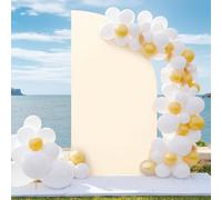 Hiseng Wedding Arch Cover Backdrop, Spandex Fitted Arch Cover for Half Moon D-Shape Top Backdrop Stand Covers for Wedding Party Baby Shower Birthday Decoration (6.6FT(202x101CM),Beige)