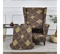 Hiseng Wingback Chair Cover 2-Piece, Stretch Modern Wing Chair Slipcovers 2 IN 1 Wingback Armchair Covers Strandmon Sofa Cover Furniture Protector for Living Room Bedroom Hotel (Vintage Classic)