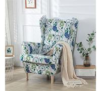 Hiseng Wingback Chair Cover 2-Piece, Stretch Nordic Wing Chair Slipcovers 2 IN 1 Wingback Armchair Covers Strandmon Sofa Cover Furniture Protector for Living Room Bedroom Hotel (Green Floral)