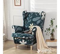 Hiseng Wingback Chair Cover 2-Piece, Stretch Nordic Wing Chair Slipcovers 2 IN 1 Wingback Armchair Covers Strandmon Sofa Cover Furniture Protector for Living Room Bedroom Hotel (Yellow Flower)
