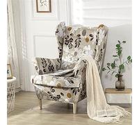 Hiseng Wingback Chair Cover 2-Piece, Stretch Nordic Wing Chair Slipcovers 2 IN 1 Wingback Armchair Covers Strandmon Sofa Cover Furniture Protector for Living Room Bedroom Hotel (White Floral)