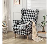 Hiseng Wingback Chair Cover 2-Piece, Stretch Nordic Wing Chair Slipcovers 2 IN 1 Wingback Armchair Covers Strandmon Sofa Cover Furniture Protector for Living Room Bedroom Hotel (Black Check)