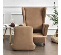 Hiseng Wingback Chair Cover 2-Piece, Stretch Solid Colour Plush Wing Chair Slipcovers 2 IN 1 Wingback Armchair Covers Strandmon Sofa Cover Furniture Protector for Living Room Bedroom Hotel (Camel)