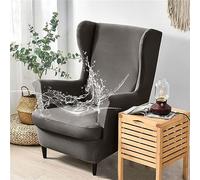 Hiseng Wingback Chair Cover 2-Piece, Stretch Waterproof Wing Chair Slipcovers 2 IN 1 Wingback Armchair Covers Strandmon Sofa Cover Furniture Protector for Living Room Bedroom Hotel (Grey)
