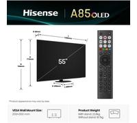Hisense 55" 55A85QTUK OLED Smart AI TV - 120Hz Game Mode PRO, Dolby Atmos, Dolby Vision, IMAX Enhanced, Sport Mode, Filmmaker Mode, Infinite Blacks with Freely, Disney +, YouTube, Netflix
