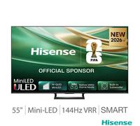 Hisense 55E8Stuk 55 Inch Mini Led 4K Ultra Hd Smart Tv, 144Hz Vrr, Dolby Vision Iq, Hdr10+, 40W Dolby Audio, Vidaa, Black