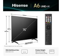Hisense 75" A6QTUK 4K Ultra HD Smart TV with Freely