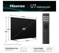 Hisense 85 Inch 85U7QTUK Smart 4K UHD HDR MiniLED Freely TV