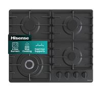 Hisense GM663BHF Gas Hob, 4 Cooking Areas, Width 60 cm, Double Crown Wok Burner and Cast Iron Grills, Integrated Ignition, Black