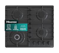 Hisense GM663BHF Gas Hob, 4 Cooking Areas, Width 60 cm, Double Crown Wok Burner and Cast Iron Grills, Integrated Ignition, Black