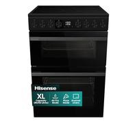 Hisense HDUKC60B 60cm Electric Cooker with Ceramic Hob-Black, A Rated Double Oven 50L/80L [Energy Class A]