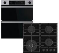 Hisense Hi6 HIPKD4AX60G1 Built Under Electric Double Oven and Gas Hob Pack - Black Stainless Steel - A/A Rated, Black