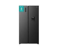 Hisense PureFlat 541L American Fridge Freezer RS3P558NMFD with Non-Plumbed Water Dispenser, Black Stainless Steel - D Rated