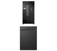 Hisense Set: American Fridge Freezer 578L + Dishwasher 85cm, Side-by-Side, Non-Plumbed Water Dispenser, Black, E Rated