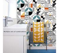 Hiser 24pcs Kitchen Bathroom Wall Tile Stickers, DIY Square Decals Creative Nordic Geometric Elements Sticker for Kitchen Living Room Bathroom Home Decor Self-Adhesive (Geometric color lines,10cm)