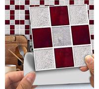 Hiser 25pcs Kitchen Bathroom Wall Tile Stickers, DIY Square Decals Creative Metal Simple Style Sticker for Kitchen Living Room Bathroom Home Decor Self-Adhesive (Red gray mosaic,10 * 10cm)