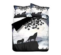 Hiser Duvet Cover Set 3 Pieces - 3D Animal Wolf Printed Bedding Sets for Boy Girl Bedroom Single Double King Bed, Microfiber Quilt Case with Pillowcases (Midnight wolf,200x200cm)