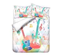 Hiser Duvet Cover Set 3 Pieces - 3D Music Guitar Note Printed Bedding Sets for Boy Girl Bedroom Single Double King Bed, Microfiber Quilt Case with Pillowcases (Colorful Guitar,200x200cm)