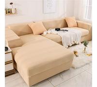 Hiser Elastic L Shape Sofa Covers 2pcs Sectional Sofa Covers Chaise Longue Stretch Slipcovers Furniture Protector Removable Full Covered Home Décor (Beige,2 seats + 3 seats)
