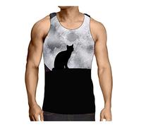 Hiser Men Vest Animal Printed, Sports Tank Top Gym Athletic Fitness Muscle Bodybuilding Summer Sleeveless T Shirt Run Tank S-3XL (Black cat,L)