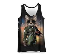 Hiser Men Vest Sports Tank Top Gym Athletic Fitness Muscle Bodybuilding Summer Sleeveless T Shirt Run Tank XXS-4XL - Funny 3D Animal Printed (Cat Soldier,XL)