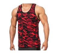 Hiser Mens Vest Sports Tank Top Gym Athletic Fitness Muscle Bodybuilding Summer Sleeveless T Shirt Run Tank - Funny 3D Printed (Red Camouflage,S)