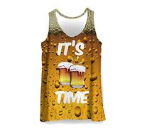 Hiser Mens Vest Sports Tank Top Gym Athletic Fitness Muscle Bodybuilding Summer Sleeveless T Shirt Run Tank - Funny 3D Gradient Camouflage Printed (Yellow Beer,L)