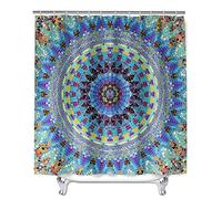 Hiser Shower Curtain with 12 Hooks, Waterproof and Quick-Drying Bathroom Shower Curtain, Classic Mandala Print Polyester Fiber Shower Curtain Suitable for Bathtubs and Showers (blue,165x180cm)