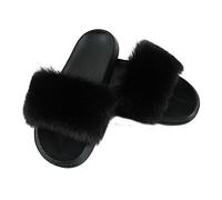 Hiser Women Fluffy Faux Fur Slipper Sliders, Ladies Furry Open Toe House Slippers, Cozy Comfy Non Slip Sliders for Walking Indoor Outdoor (black,UK6.5-7/270)