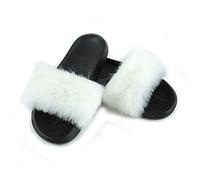 Hiser Women Fluffy Faux Fur Slipper Sliders, Ladies Furry Open Toe House Slippers, Cozy Comfy Non Slip Sliders for Walking Indoor Outdoor (white,UK5-6/260)