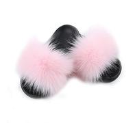 Hiser Women Fluffy Faux Fur Slipper Sliders, Ladies Furry Open Toe House Slippers Cozy Comfy Non Slip Sliders for Walking Indoor Outdoor (Girl pink,UK6.5-7/270)