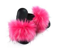 Hiser Women Fluffy Faux Fur Slipper Sliders, Ladies Furry Open Toe House Slippers, Cozy Comfy Non Slip Sliders for Walking Indoor Outdoor (red,UK5-6/260)