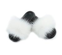 Hiser Women Fluffy Faux Fur Slipper Sliders, Ladies Furry Open Toe House Slippers Cozy Comfy Non Slip Sliders for Walking Indoor Outdoor (Bright white,UK6.5-7/270)
