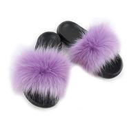 Hiser Women Fluffy Faux Fur Slipper Sliders, Ladies Furry Open Toe House Slippers Cozy Comfy Non Slip Sliders for Walking Indoor Outdoor (Candy purple,UK6.5-7/270)