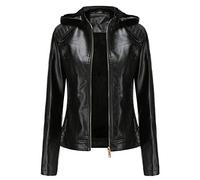 Hiser Womens Leather Jacket with Hood and Zip Pockets, Lambskin Slim fit Zip Up Moto Jacket Bomber Jacket (XXL,Black)