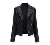 Hiser Womens Leather Jacket with Zip Pockets, Lambskin Slim fit Zip Up Moto Jacket Bomber Jacket (Black,3XL)