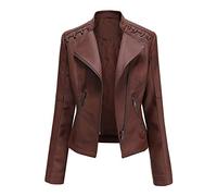 Hiser Womens Leather Jacket with Zip Pockets, Lambskin Slim fit Zip Up Moto Jacket Bomber Jacket (Coffee,3XL)