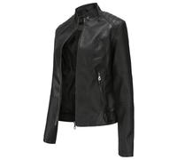 Hiser Womens Leather Jacket with Zip Pockets, PU Leather Slim fit Zip Up Moto Jacket Bomber Jacket (Black,M)