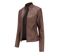 Hiser Womens Leather Jacket with Zip Pockets, PU Leather Slim fit Zip Up Moto Jacket Bomber Jacket (Brown,XL)